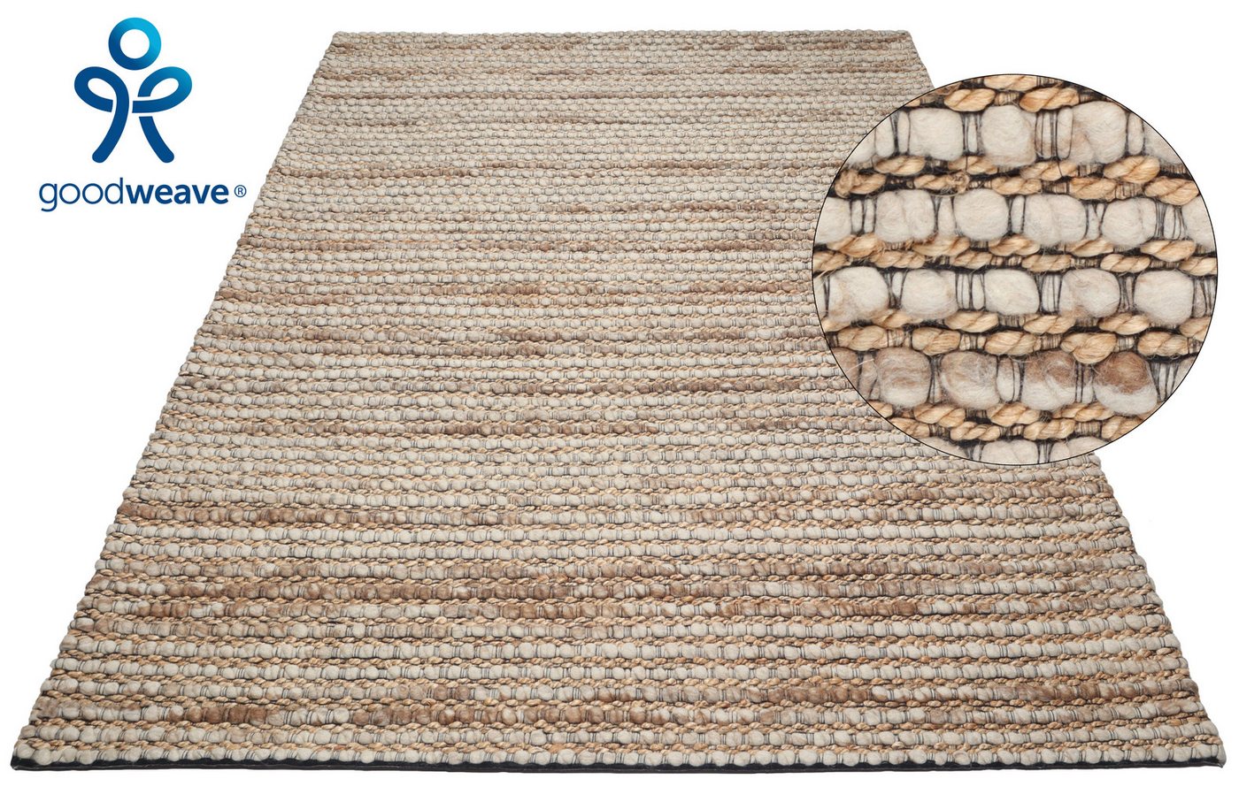 OTTO home Wollteppich Leevy, Wolle und Jute, handgewebt, Handweb Teppiche, rechteckig, Höhe: 25 mm, schöne Streifenoptik, Wohnzimmer, Schlafzimmer, Esszimmer – Bild 2 von 5