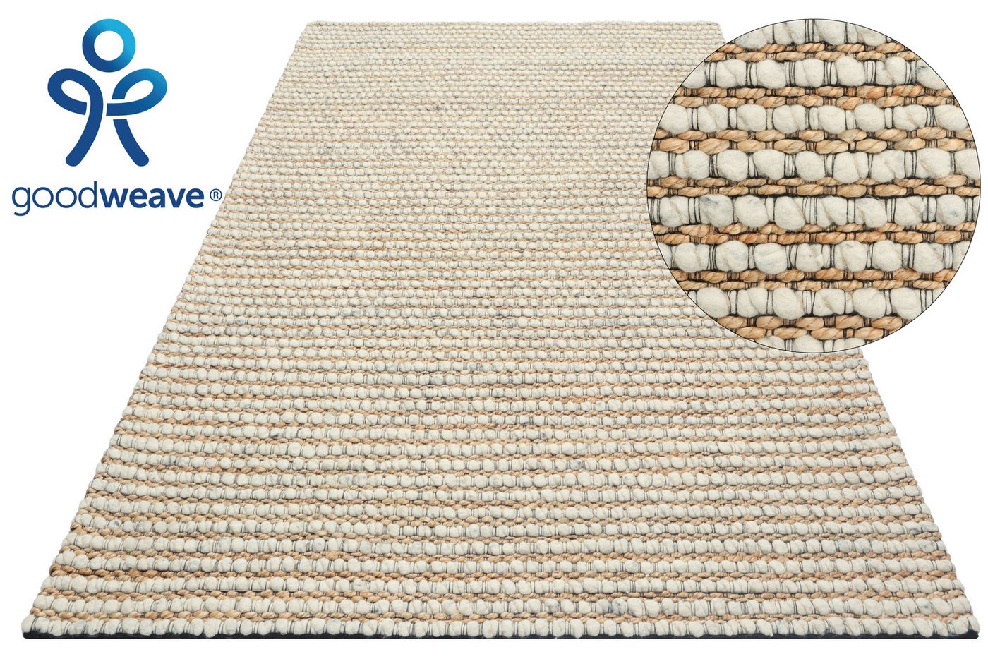 OTTO home Wollteppich Leevy, Wolle und Jute, handgewebt, Handweb Teppiche, rechteckig, Höhe: 25 mm, schöne Streifenoptik, Wohnzimmer, Schlafzimmer, Esszimmer – Bild 2 von 5