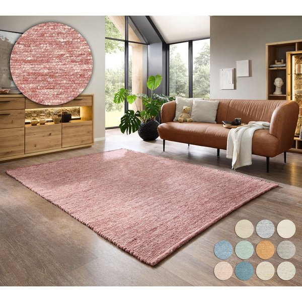 OTTO home Wollteppich Pirker, handgewebt, rechteckig, Höhe: 12 mm, Handwebteppich, meliert, reine Wolle, Wendeteppich, Scandi, Wohnzimmer