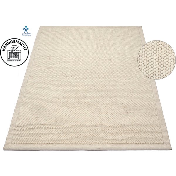 OTTO home Wollteppich Wolly Rahmen, handgewebt, Wolle, rechteckig, Höhe: 14 mm, einfarbig, Teppich, Wohnzimmer, Schlafzimmer, Esszimmer