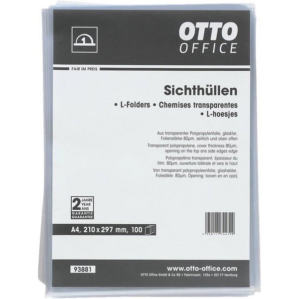 Otto Office Budget Prospekthülle, 100 Stück, glasklar, Format A4, Öffnung oben/seitlich