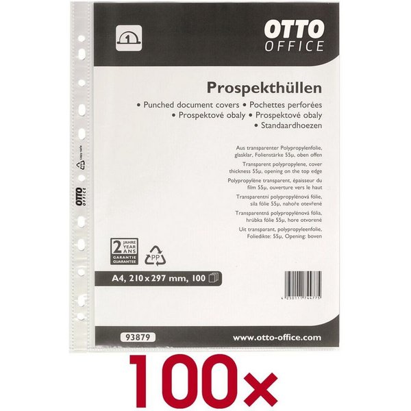 Otto Office Budget Prospekthülle, 100 Stück, Format A4, glasklar, Öffnung oben, gelocht