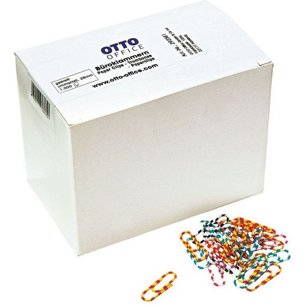 Otto Office Büroklammer, 28 mm, zweifarbig gestreift und kunststoffüberzogen, rund