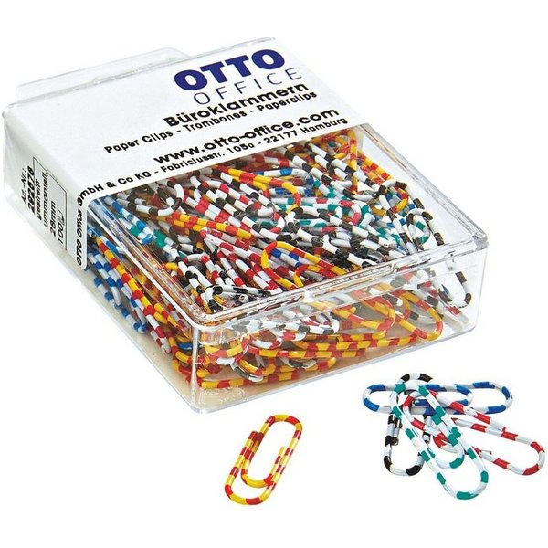 Otto Office Büroklammer, 28 mm, zweifarbig gestreift und kunststoffüberzogen, rund