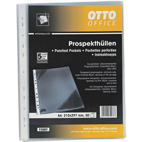 Otto Office Premium Prospekthülle Premium, 50 Stück, glasklar, Format A4 mit Multilochung, oben offen