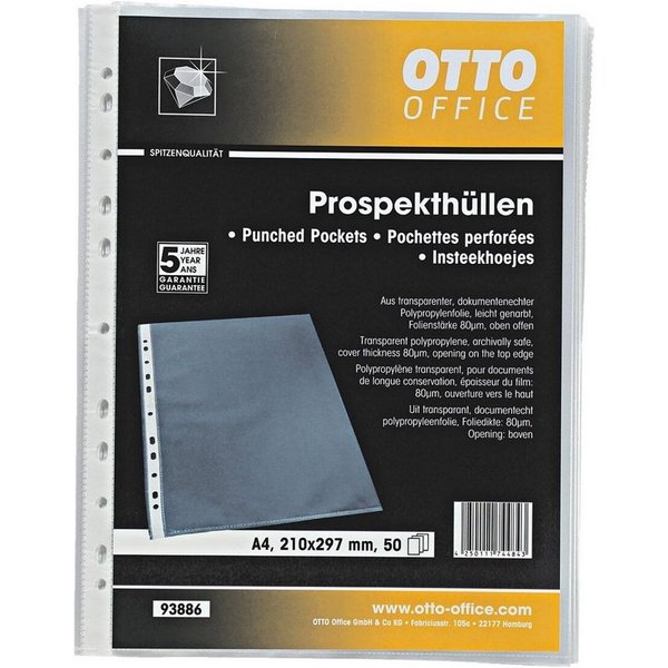 Otto Office Premium Prospekthülle Premium, 50 Stück, genarbt, Format A4 mit Multilochung, oben offen