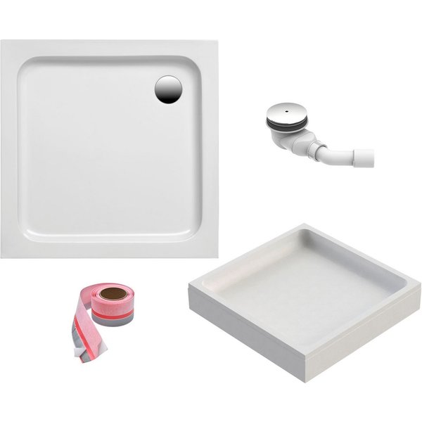 OTTOFOND Duschwanne, quadratisch, Sanitäracryl, Set, 90x90x6 cm, mit Wannenträger, Ablaufgarnitur und Fugendichtband