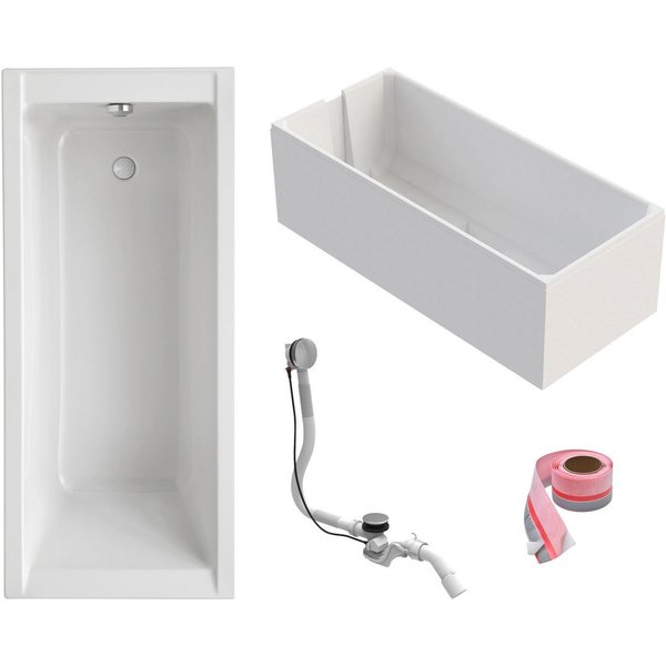 OTTOFOND Einbauwanne Körperformwanne, (Set, 4-tlg), 160x75 cm, mit Wannenträger, Ablaufgarnitur und Fugendichtband
