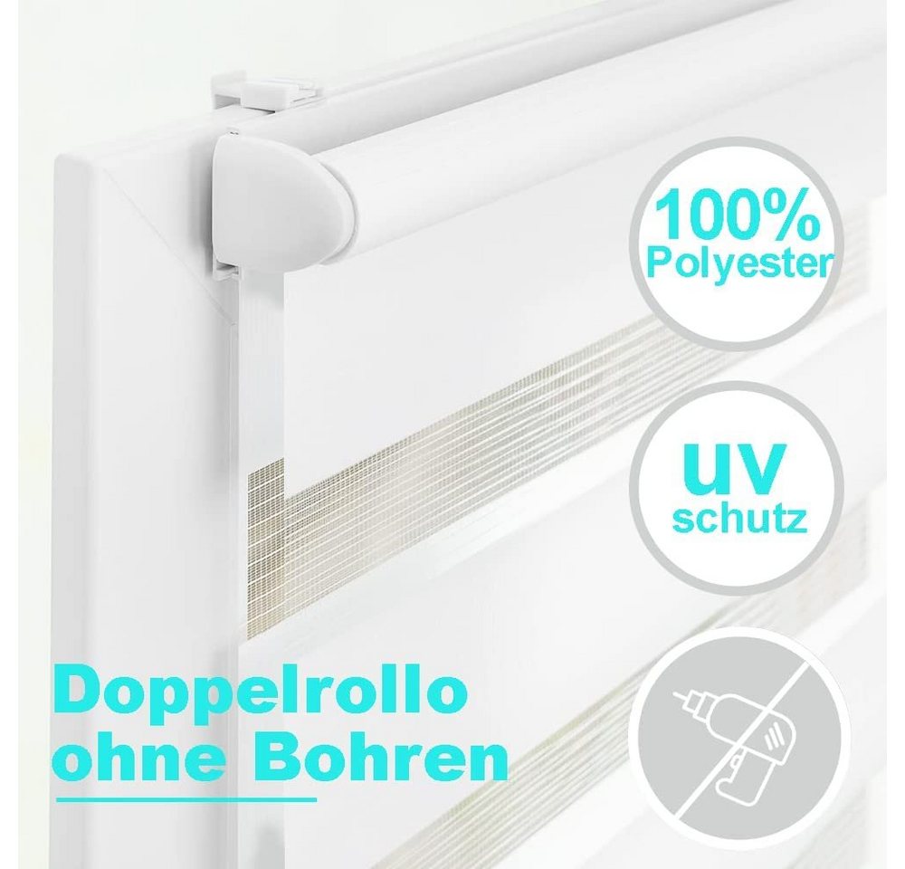 Doppelrollo Fensterrollo lichtdurchlässig, Weiß Rollo verdunkelnd, Klämmträger, OUBO, Ohne Bohren & Mit Bohren, freihängend, Klemmfix, Weiß – Bild 3 von 5