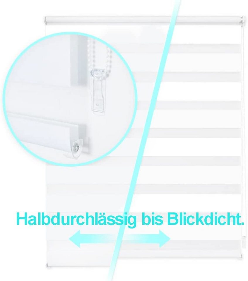 Doppelrollo Fensterrollo lichtdurchlässig, Weiß Rollo verdunkelnd, Klämmträger, OUBO, Ohne Bohren & Mit Bohren, freihängend, Klemmfix, Weiß – Bild 4 von 5