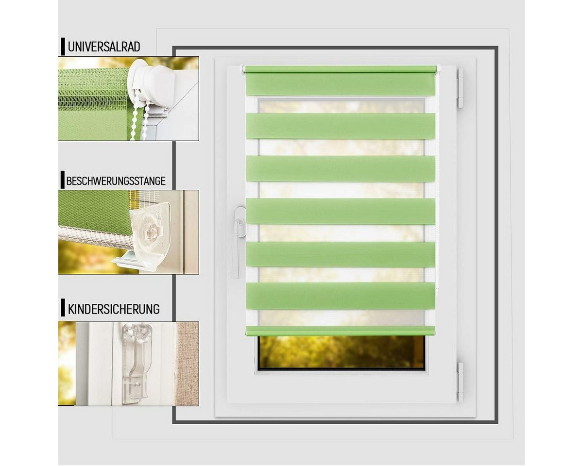 Doppelrollo Klemmfix ohne Bohre, OUBO, verdunkelnd, Fensterrollo Seitenzugrollo Blickdicht, Für Fenster und Tür mit Klämmträger lichtdurchlässig verdunkelnd – Bild 3 von 5