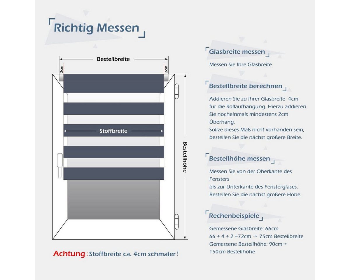 Doppelrollo Klemmfix ohne Bohre, OUBO, verdunkelnd, Fensterrollo Seitenzugrollo Blickdicht, Für Fenster und Tür mit Klämmträger lichtdurchlässig verdunkelnd – Bild 4 von 5