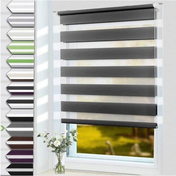 Doppelrollo Klemmfix ohne Bohre, OUBO, verdunkelnd, Fensterrollo Seitenzugrollo Blickdicht, Für Fenster und Tür mit Klämmträger lichtdurchlässig verdunkelnd