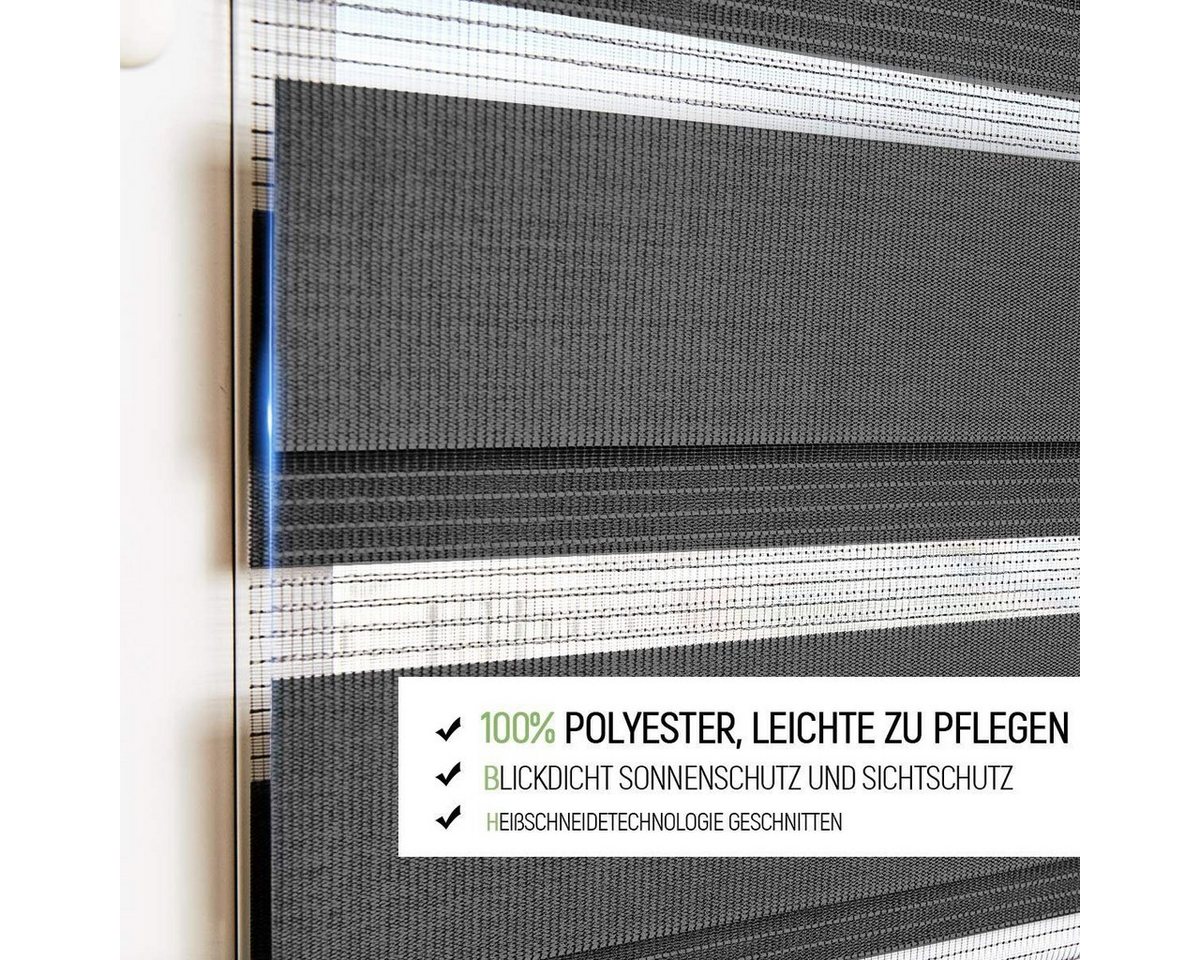 Doppelrollo Klemmfix ohne Bohre, OUBO, verdunkelnd, Fensterrollo Seitenzugrollo Blickdicht, Für Fenster und Tür mit Klämmträger lichtdurchlässig verdunkelnd – Bild 2 von 5