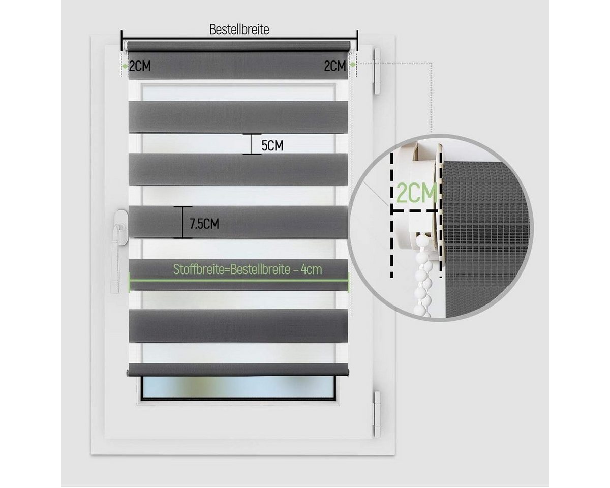 Doppelrollo Klemmfix ohne Bohre, OUBO, verdunkelnd, Fensterrollo Seitenzugrollo Blickdicht, Für Fenster und Tür mit Klämmträger lichtdurchlässig verdunkelnd – Bild 4 von 5