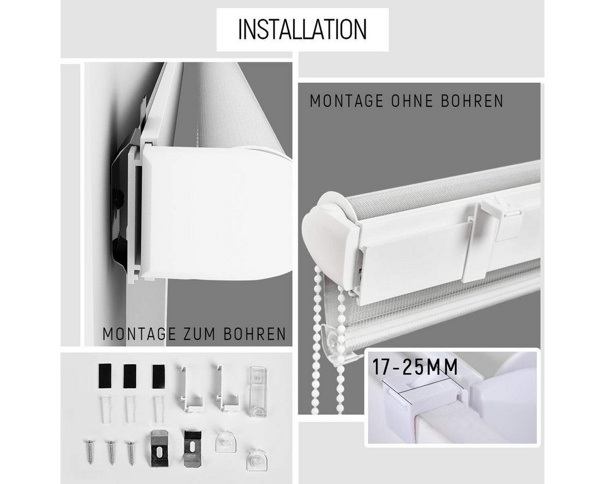 Doppelrollo Klemmfix ohne Bohre, OUBO, verdunkelnd, Fensterrollo Seitenzugrollo Blickdicht, Für Fenster und Tür mit Klämmträger lichtdurchlässig verdunkelnd – Bild 5 von 5