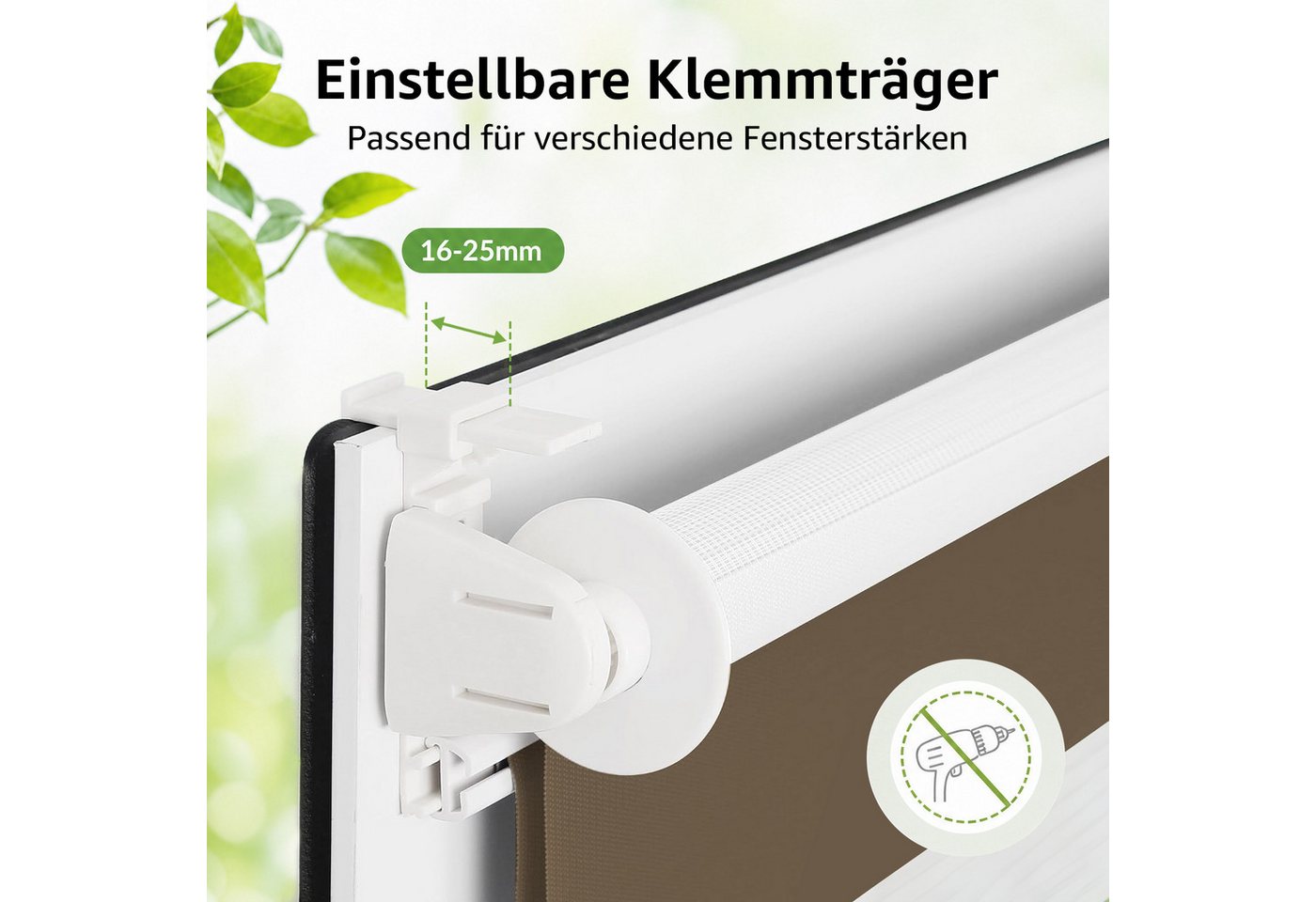 Doppelrollo Ohne Bohren, Weiß/Beige/Anthrazit, OUBO, freihängend, verspannt, Klemmfix, Klemmträger, Lichtschutz schnelle und einfache Montage mit beiliegendem – Bild 2 von 5