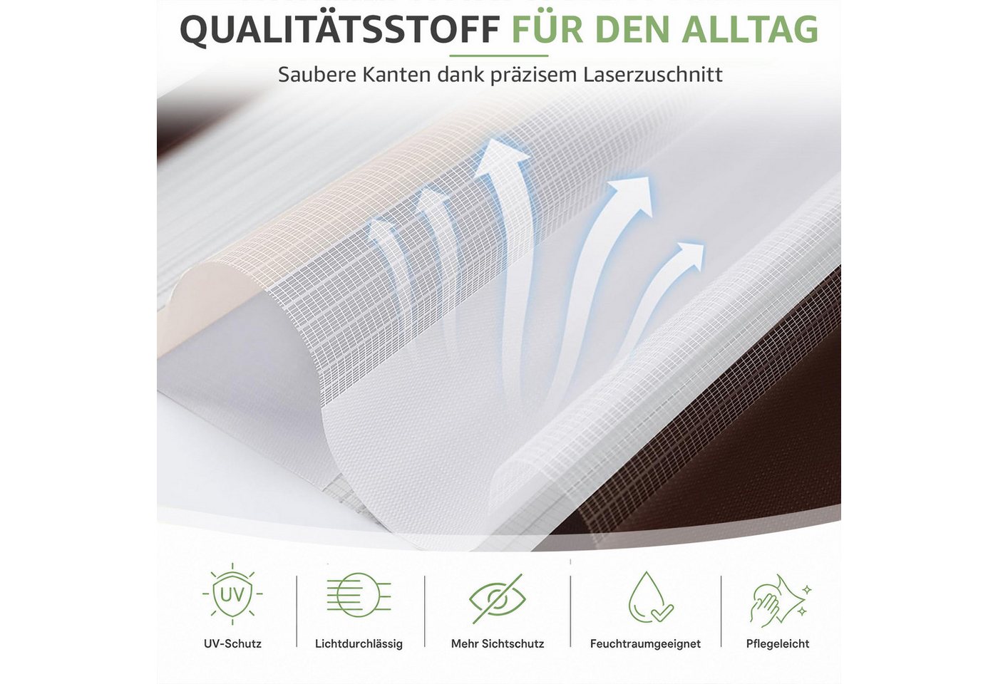 Doppelrollo Ohne Bohren, Weiß/Beige/Anthrazit, OUBO, freihängend, verspannt, Klemmfix, Klemmträger, Lichtschutz schnelle und einfache Montage mit beiliegendem – Bild 4 von 5