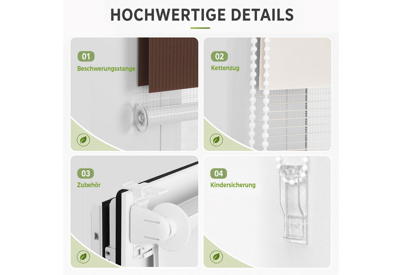Doppelrollo ohne Bohren, Weiß-Beige-Braun/Weiß-Grau-Anthrazit, OUBO, Lichtdurchlässig Rollo für Fenster & Tür, Klemmfix, Klemmträger, Lichtschutz schnelle und e – Bild 3 von 5