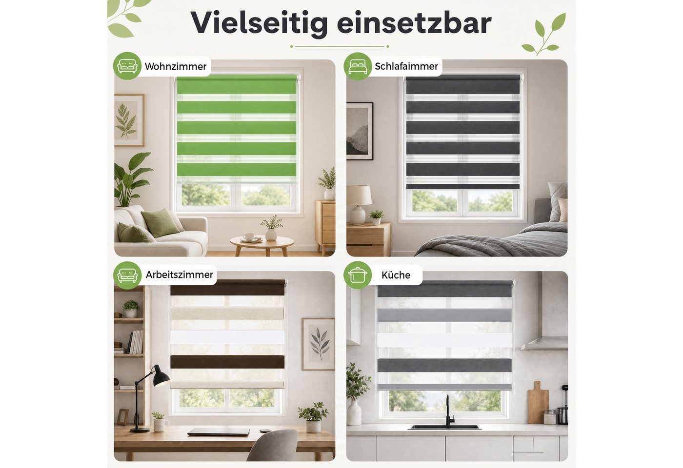 Doppelrollo ohne Bohren, Weiß-Beige-Braun/Weiß-Grau-Anthrazit, OUBO, Lichtdurchlässig Rollo für Fenster & Tür, Klemmfix, Klemmträger, Lichtschutz schnelle und e – Bild 5 von 5