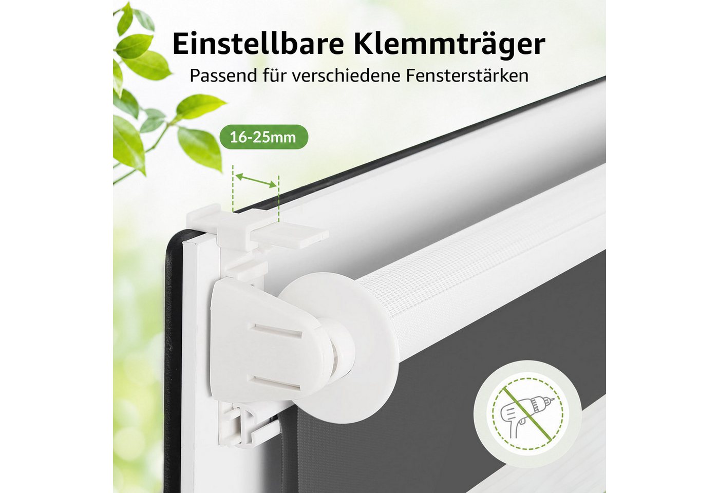 Doppelrollo Ohne Bohren, Weiß/Beige/Anthrazit, OUBO, freihängend, verspannt, Klemmfix, Klemmträger, Lichtschutz schnelle und einfache Montage mit beiliegendem – Bild 2 von 5