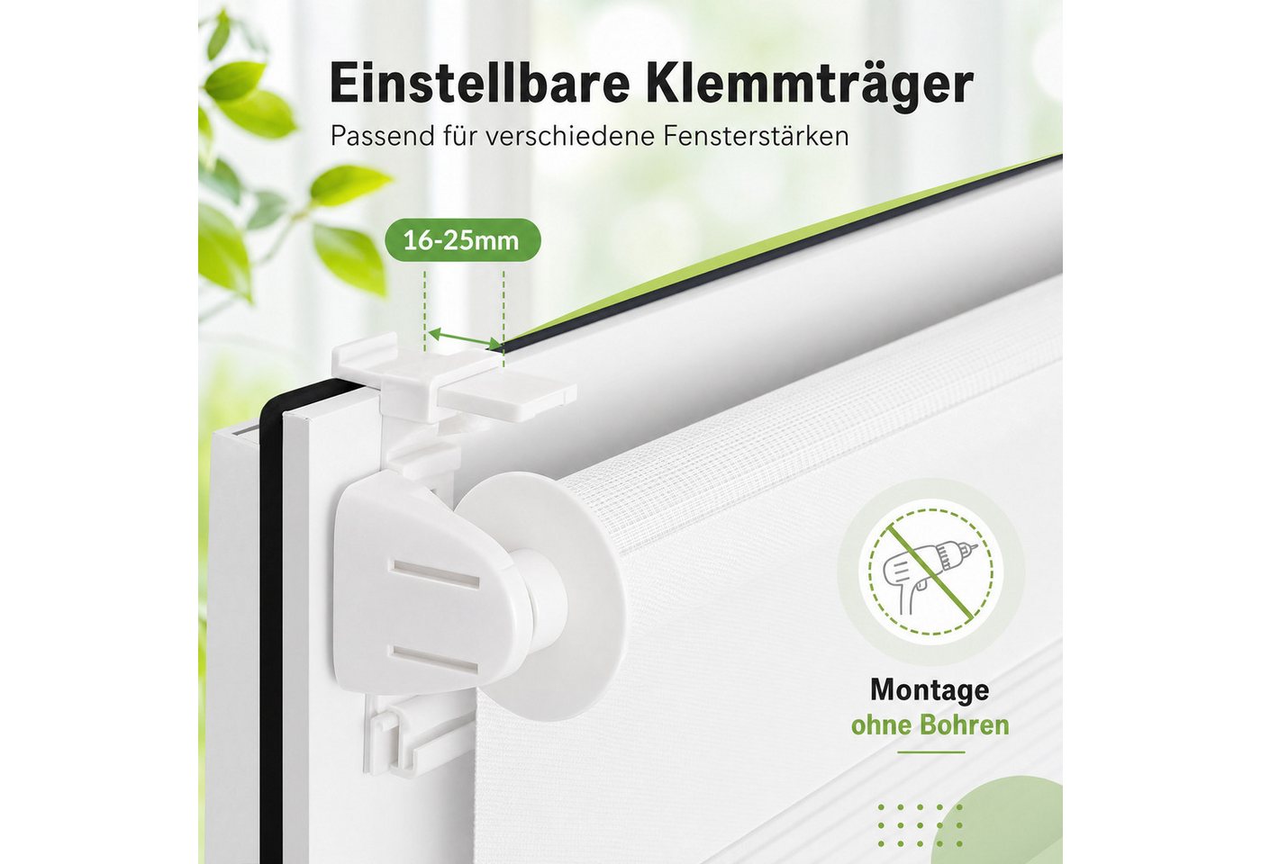 Doppelrollo Ohne Bohren, Weiß/Beige/Anthrazit, OUBO, freihängend, verspannt, Klemmfix, Klemmträger, Lichtschutz schnelle und einfache Montage mit beiliegendem – Bild 2 von 5