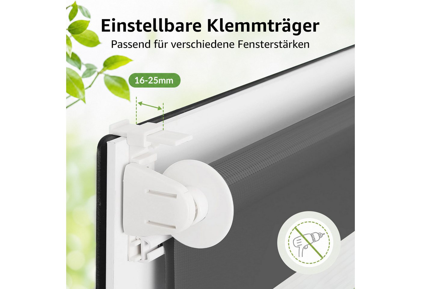 Doppelrollo Ohne Bohren, Weiß/Beige/Anthrazit, OUBO, freihängend, verspannt, Klemmfix, Klemmträger, Lichtschutz schnelle und einfache Montage mit beiliegendem – Bild 2 von 5