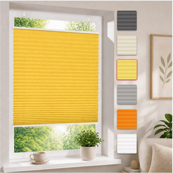 OUBO Plissee Faltrollo Ohne Bohren, Lichtschutz, Klemmträger,Easyfix, Lichtschutz, verspannt, Klemmfix, Jalousie für Fenster & Tür