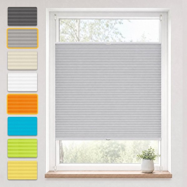 OUBO Plissee ohne Bohren Klemmfix, Sichtschutz und Sonnenschutz, Klemmträger, Lichtdurchlässig Rollo für Fenster & Tür, Klemmfix, mitgelieferten, verstellbaren 