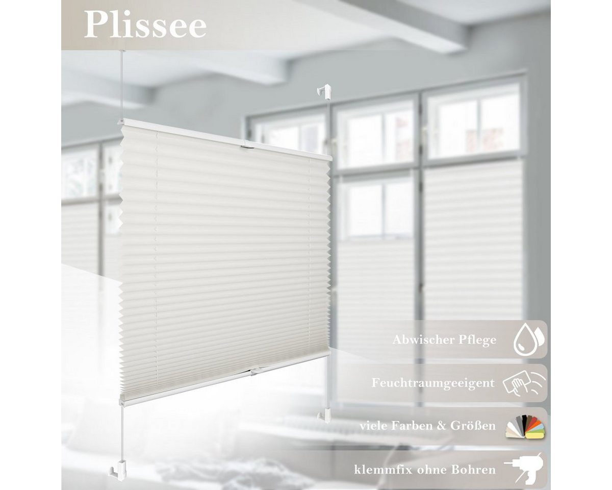 OUBO Plissee ohne Bohren Klemmfix, lichtdurchlässig Rollo, Lichtschutz, Easyfix, Klemmfix, mit Klemmträger, Sichtschutz und Sonnenschutz für Fenster & Tür – Bild 2 von 5
