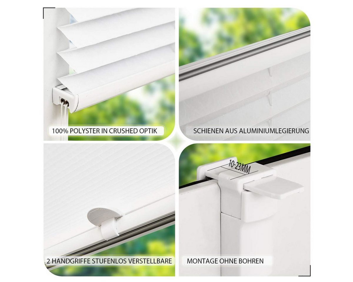 OUBO Plissee ohne Bohren Klemmfix, lichtdurchlässig Rollo, Lichtschutz, Easyfix, Klemmfix, mit Klemmträger, Sichtschutz und Sonnenschutz für Fenster & Tür – Bild 3 von 5