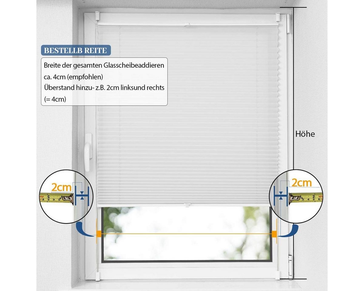 OUBO Plissee ohne Bohren Klemmfix, lichtdurchlässig Rollo, Lichtschutz, Easyfix, Klemmfix, mit Klemmträger, Sichtschutz und Sonnenschutz für Fenster & Tür – Bild 4 von 5