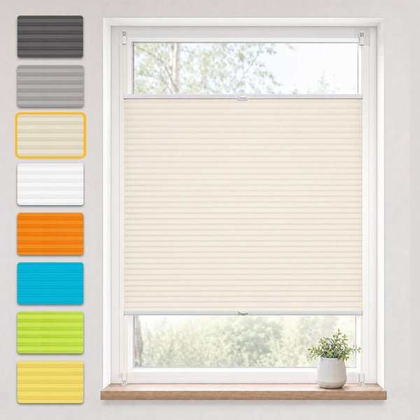 OUBO Plissee ohne Bohren Klemmfix, Sichtschutz und Sonnenschutz, Klemmträger, Lichtdurchlässig Rollo für Fenster & Tür, Klemmfix, mitgelieferten, verstellbaren 