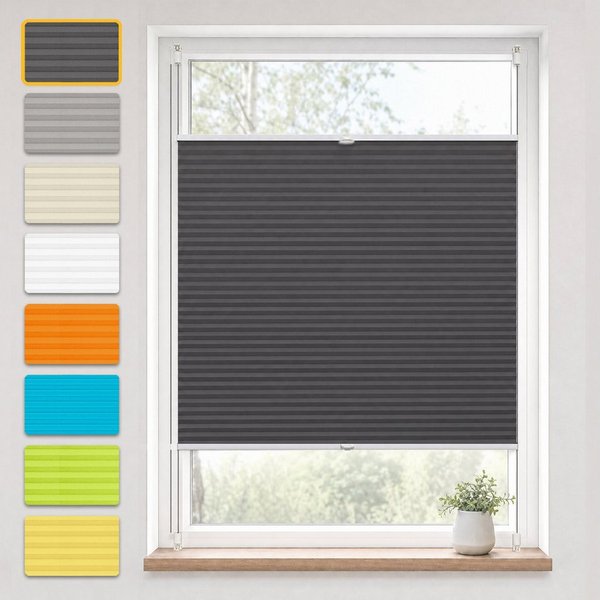 OUBO Plissee ohne Bohren Klemmfix, Sichtschutz und Sonnenschutz, Klemmträger, Lichtdurchlässig Rollo für Fenster & Tür, Klemmfix, mitgelieferten, verstellbaren 