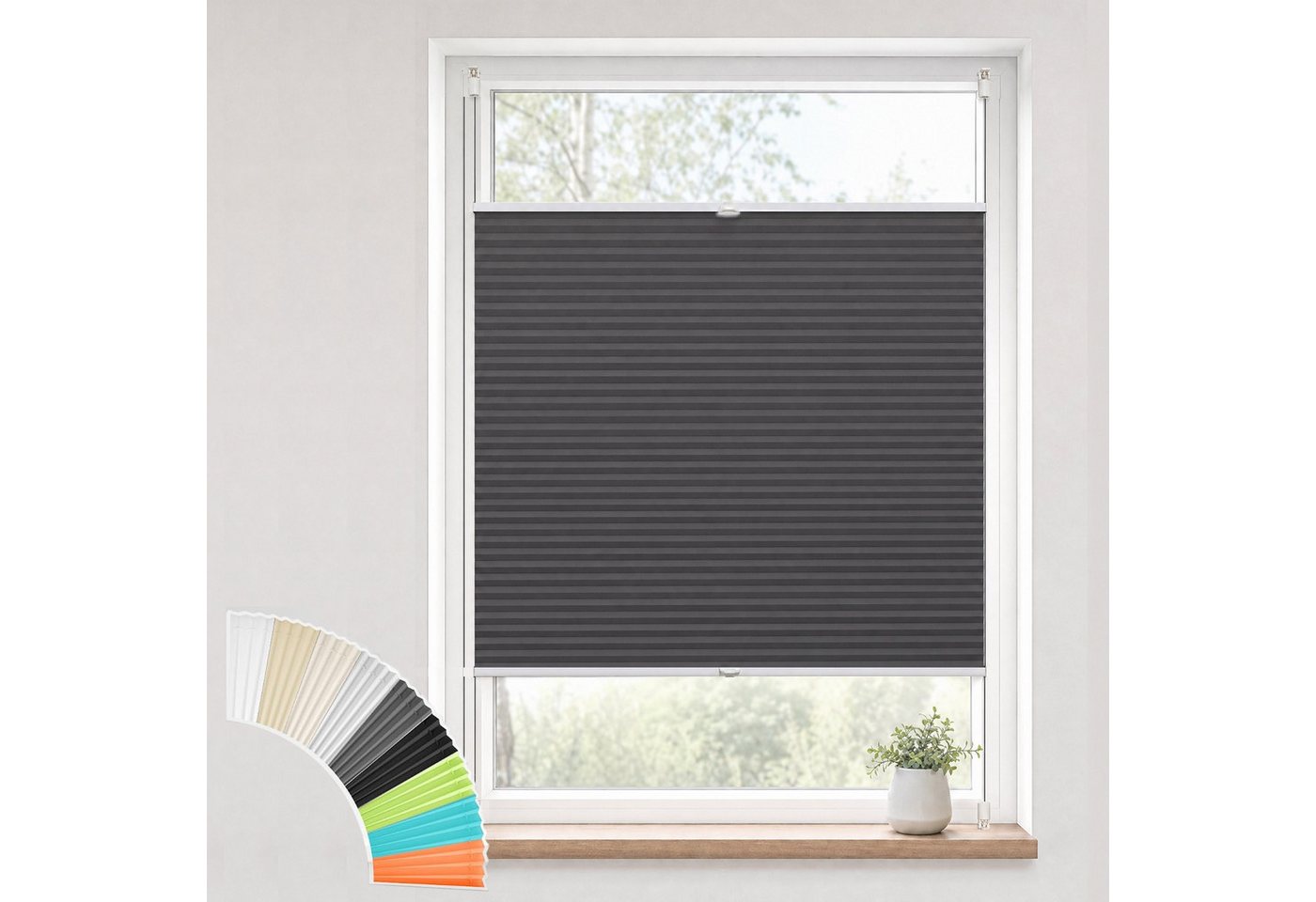 OUBO Plissee ohne Bohren Klemmfix, Sichtschutz und Sonnenschutz, Klemmträger, Lichtdurchlässig Rollo für Fenster & Tür, Klemmfix, mitgelieferten, verstellbaren  – Bild 3 von 5