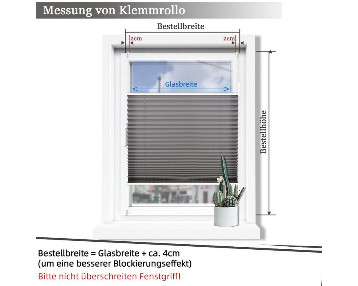 OUBO Plissee ohne Bohren Klemmfix, Sichtschutz und Sonnenschutz, Klemmträger, Lichtdurchlässig Rollo für Fenster & Tür, Klemmfix, mitgelieferten, verstellbaren  – Bild 4 von 5