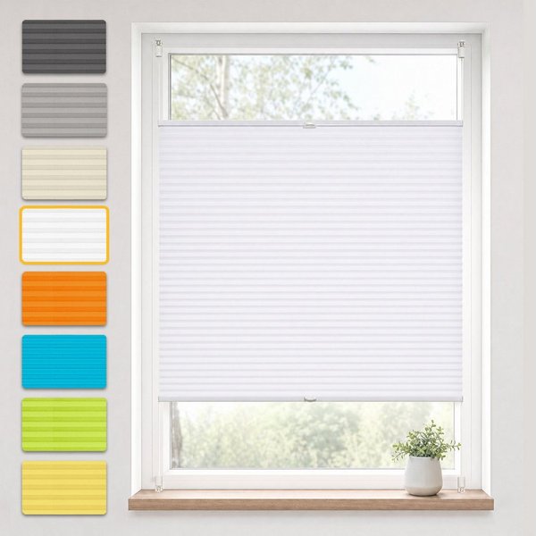 OUBO Plissee ohne Bohren Klemmfix, Sichtschutz und Sonnenschutz, Klemmträger, Lichtdurchlässig Rollo für Fenster & Tür, Klemmfix, mitgelieferten, verstellbaren 