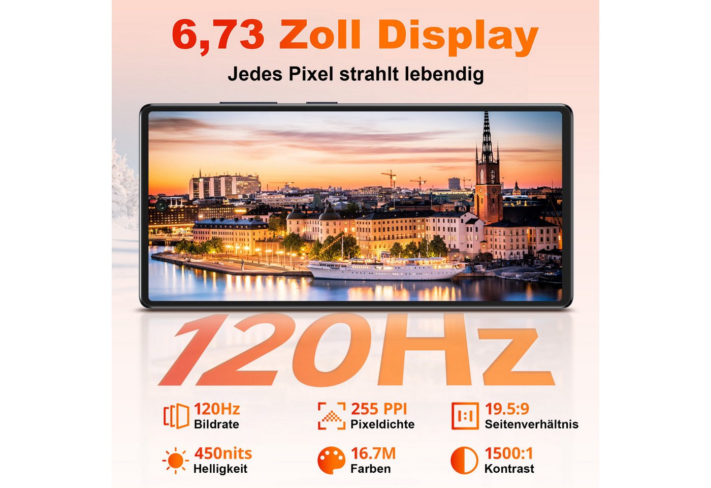 OUKITEL C66 Handy Ohne Vertrag Android 16 Smartphone (17,09 cm/6.73 Zoll, 128 GB Speicherplatz, 64 MP Kamera, 5000mAh, 16(4+12)GB+128GB /1TB, 6.73" HD+ 120Hz, D – Bild 3 von 5