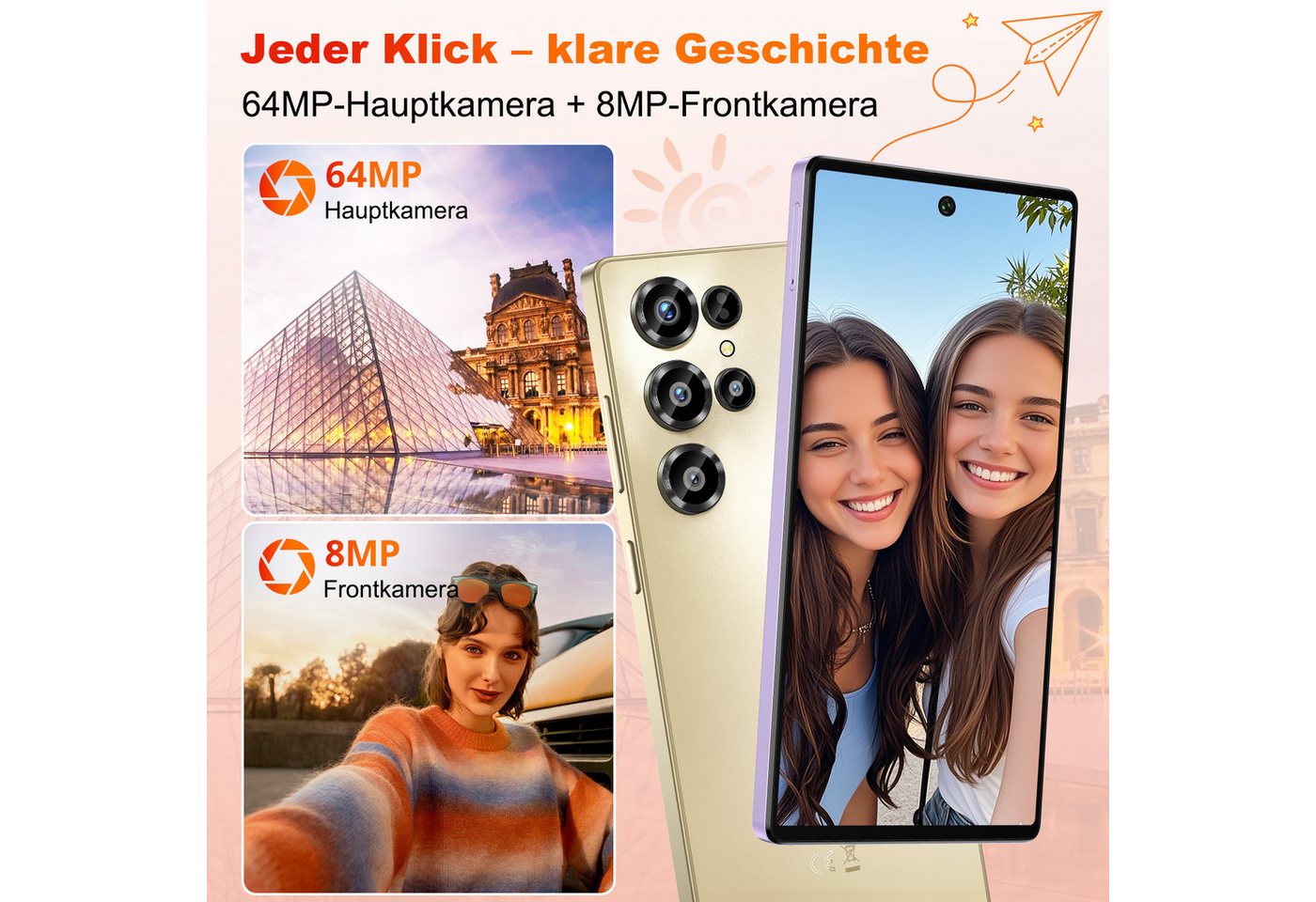 OUKITEL C66 Handy Ohne Vertrag Android 16 Smartphone (17,09 cm/6.73 Zoll, 128 GB Speicherplatz, 64 MP Kamera, 5000mAh, 16(4+12)GB+128GB /1TB, 6.73" HD+ 120Hz, D – Bild 4 von 5