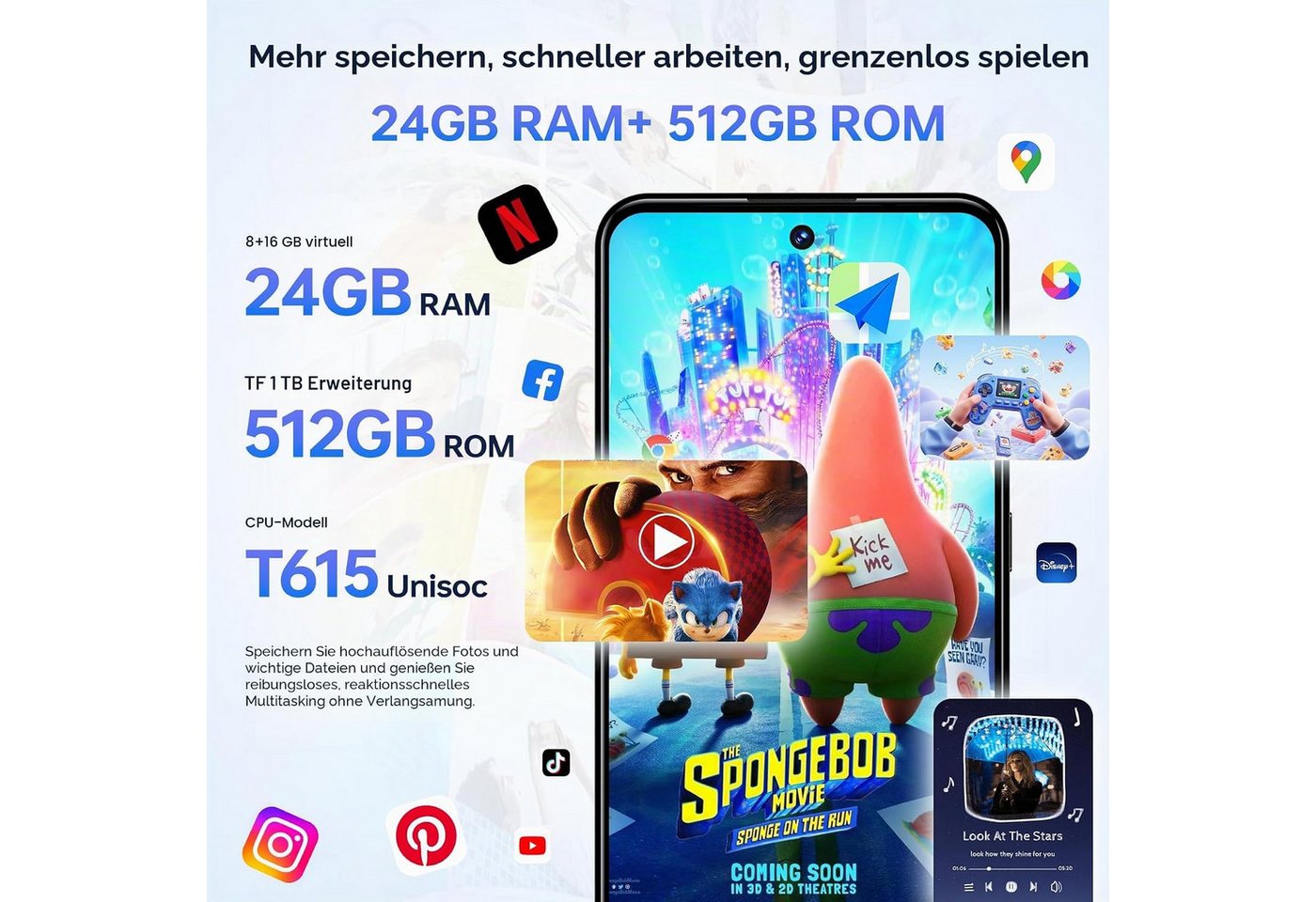 OUKITEL C68 4G Android 15 Smartphone (18,28 cm/7.2 Zoll, 512 GB Speicherplatz, 64 MP Kamera, 7,2" HD+ 120Hz, 64MP+8MP, 6000mAh, Dual SIM 4G, NFC, Face ID) – Bild 3 von 5