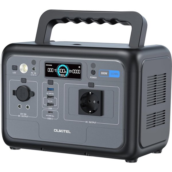 OUKITEL Stromerzeuger Solargenerator 800W, 512Wh Tragbarer Powerstation, 1600 in kW, (Stromversorgung Set, 1-tlg., Stromerzeuger), LiFePO4 Batterie, für Camping