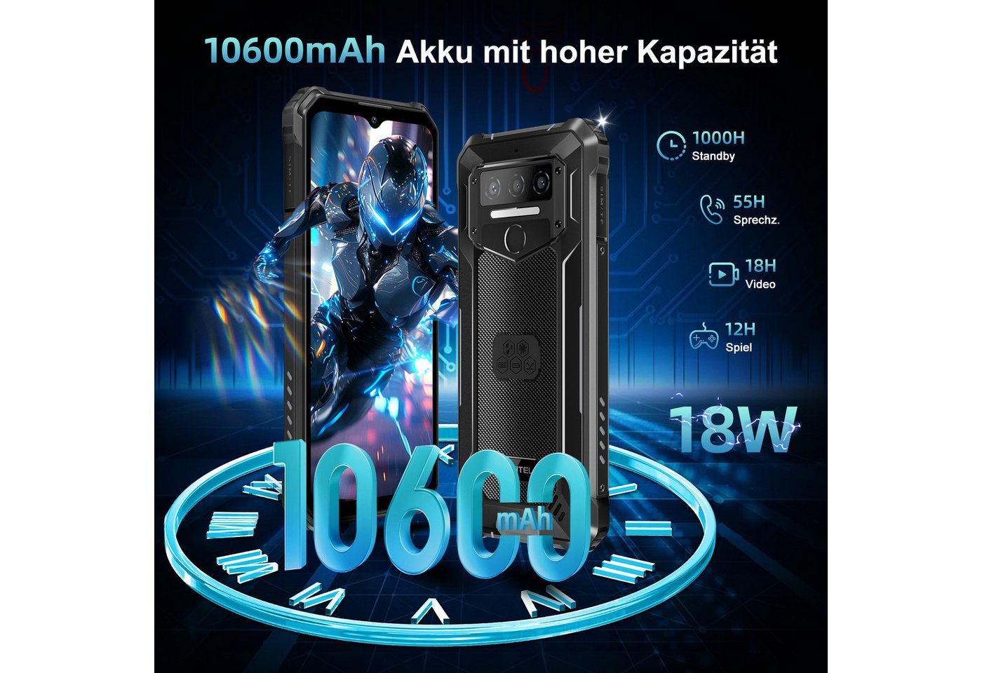OUKITEL WP23 Plus 4G Outdoor Smartphone (16,56 cm/6.52 Zoll, 256 GB Speicherplatz, 13 MP Kamera, 10600mAh, 6,52'' Display, IP68/IP69K, Dual SIM 4G, NFC, GPS) – Bild 2 von 5