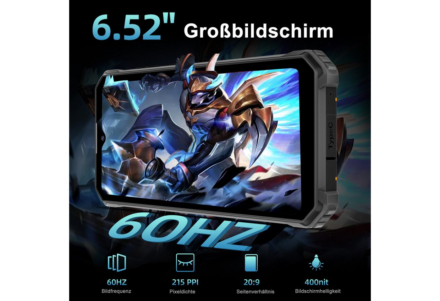 OUKITEL WP23 Plus 4G Outdoor Smartphone (16,56 cm/6.52 Zoll, 256 GB Speicherplatz, 13 MP Kamera, 10600mAh, 6,52'' Display, IP68/IP69K, Dual SIM 4G, NFC, GPS) – Bild 3 von 5