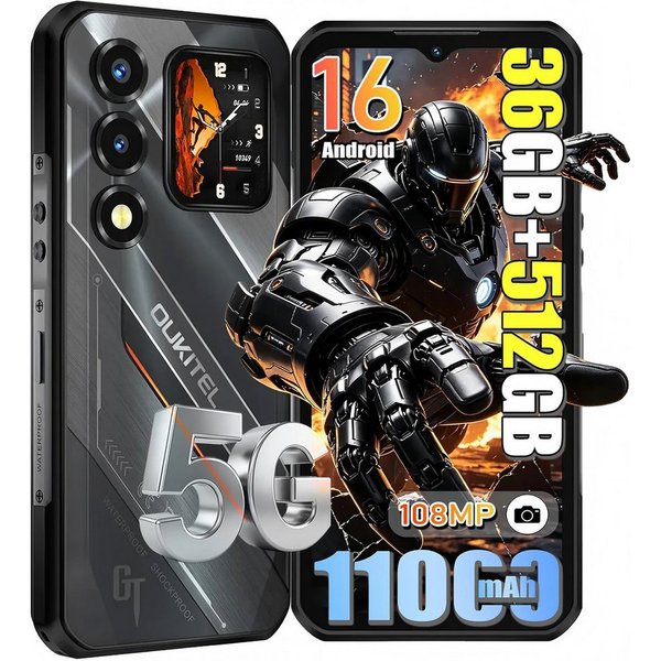 OUKITEL WP66 5G Android 16 Outdoor Smartphone (16,76 cm/6.6 Zoll, 512 GB Speicherplatz, 108 MP Kamera, 6,6'' Display, 36GB+512GB, IP68/IP69K, 11000mAh, NFC, OTG