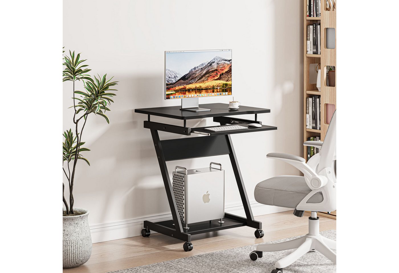 OUNUO Computertisch Schreibtisch Computertisch mit Rollen Laptoptisch Z-förmiger – Bild 3 von 5