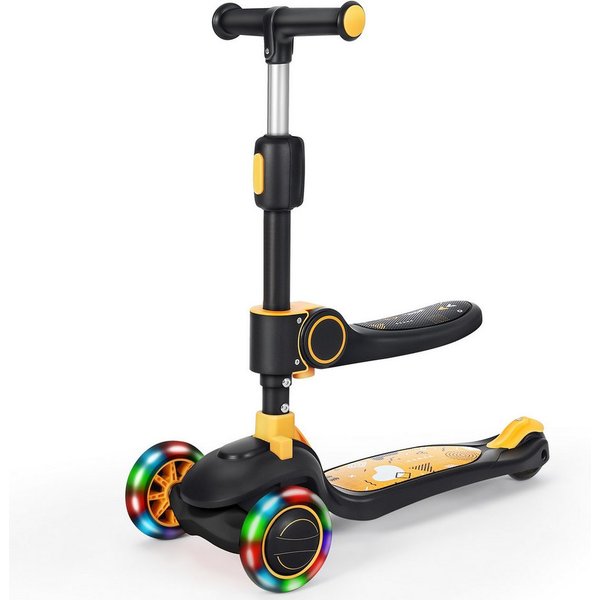 OUNUO Dreiradscooter 1009 Kinderroller mit LED und Sitz, höhenverstellbar, für 2 Jahren ab