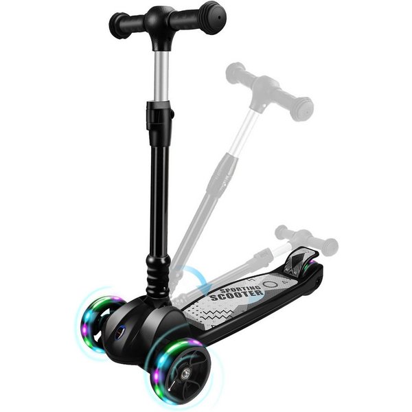OUNUO Dreiradscooter Höhenverstellbarer Kinderroller mit LED-Rädern für Kinder ab 3 Jahren