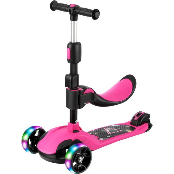 OUNUO Dreiradscooter Kinderroller mit Klappsitz, höhenverstellbar, mit LED, für 2 Jahre ab