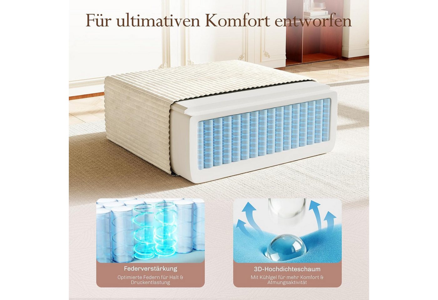OUNUO Ecksofa Ecksofa Modularer KordKordstuhl mit Hochelastischem Schwamm – Bild 3 von 5