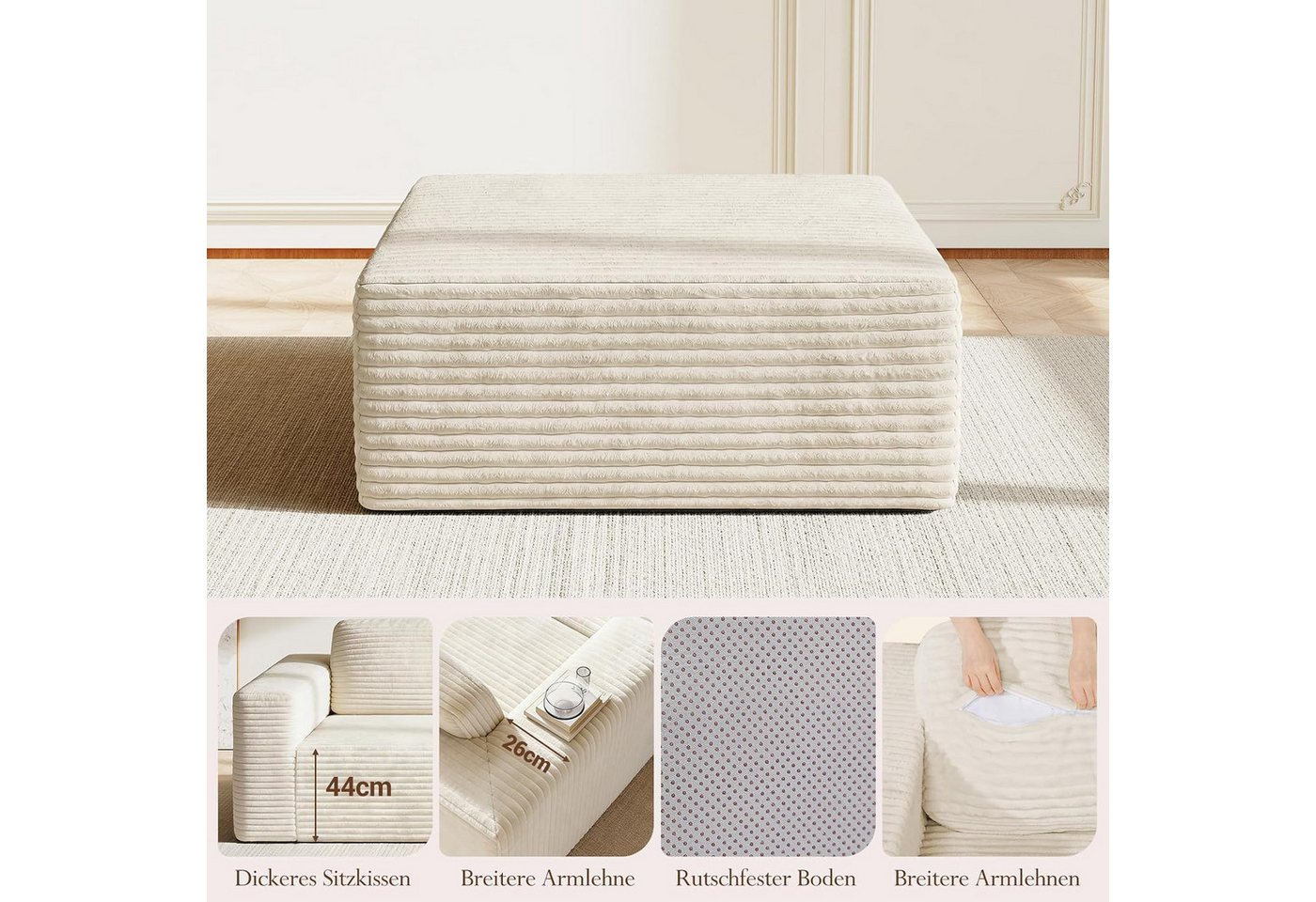 OUNUO Ecksofa Ecksofa Modularer KordKordstuhl mit Hochelastischem Schwamm – Bild 5 von 5